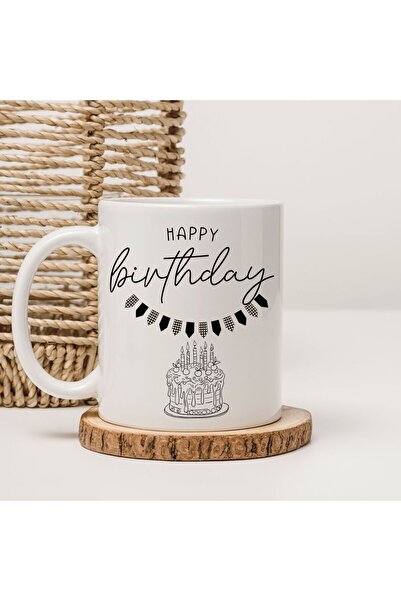 kubdekor Happy Birthday Black Birthday Gift Printed Mug Cups