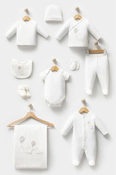 Bebitof 100% Cotton Cute Balloon Elephant Patterned 10-Piece Boxed Newborn Hospital Discharge Bodysuit Set B