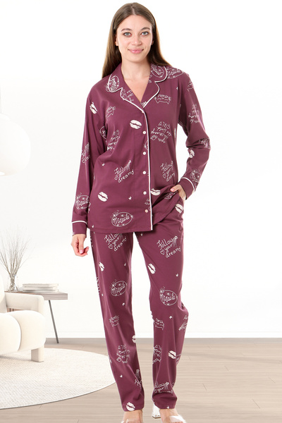 Bella Linda Buttoned Cotton Long Sleeve Women's Pajama Set