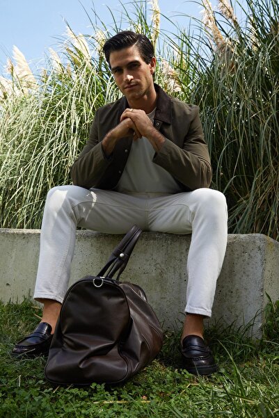 TENA Men's Khaki Velvet Collared Regular Coat