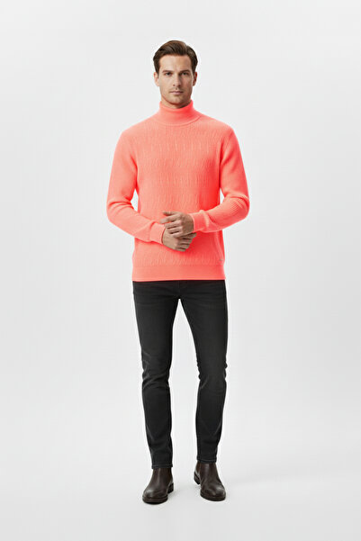 Pulltonic Erkek Yarım Balıkçı Yaka Desenli Kazak | %70 Kaşmir