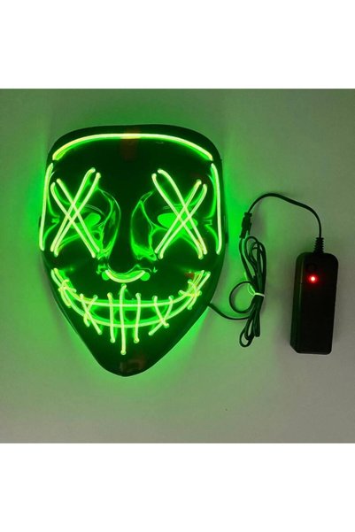 DODOMAR Halloween Vendetta Neon Light-Up Party Mask in Bright Green