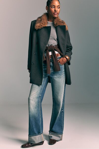 Stradivarius Suni kürk yakalı kaban