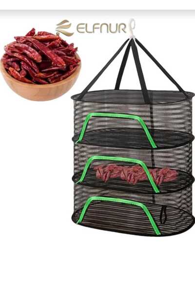 elfnur 3-Shelf Outdoor Sun Drying Net Hanger for Plants, Fruits, Vegetables, and Fish with Compartments