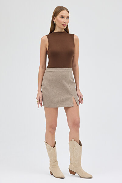 MODAMERSİ Women's Mink Slit Cashmere Skirt