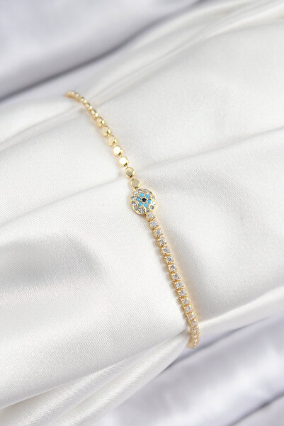 Skygo Brass Zircon Stone Evil Eye Model Crushed Chain Gold Color Women's Bracelet - Tj-Bb7583
