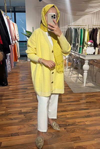 Rukayyel Angora Düğmeli Hırka - Sarı