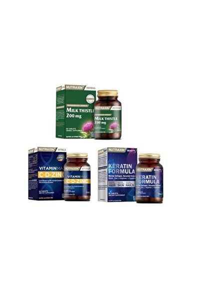 Nutraxin Milk Thistle 60 Tablet + Vitamin Max (c,d,zinc) 60 Tablet + Saç Ve T...