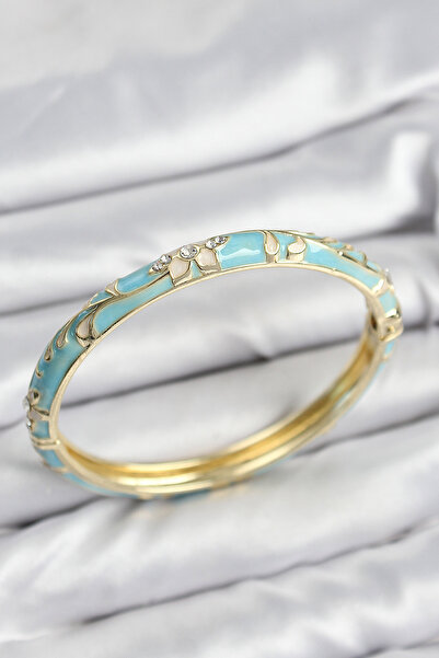 Skygo Mineli Brass Zircon Stone Turquoise Flower Motif Gold Women's Handcuffs - Tj-Bb7629
