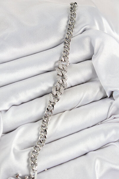 Skygo Brass Zircon Stone Cuban Chain Model Silver Color Women's Bracelet - Tj-Bb7534