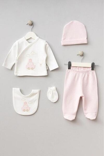 Bebitof 100% Cotton Cloudy Car Patterned 5-Piece Newborn Hospital Discharge Bodysuit Set Bbtf.Pmb.20109