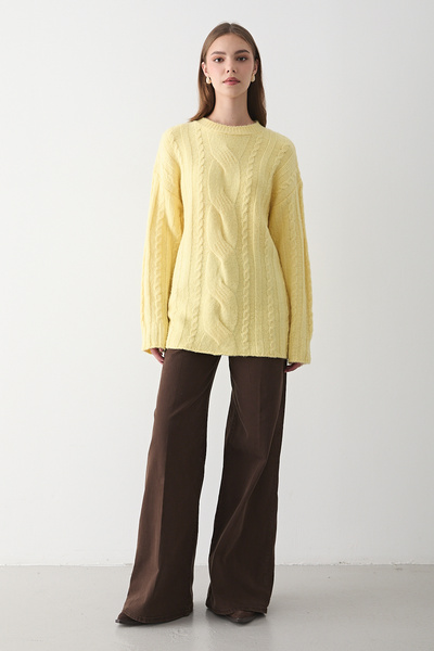 JASTE Women's Yellow Knitted Patterned Sweater