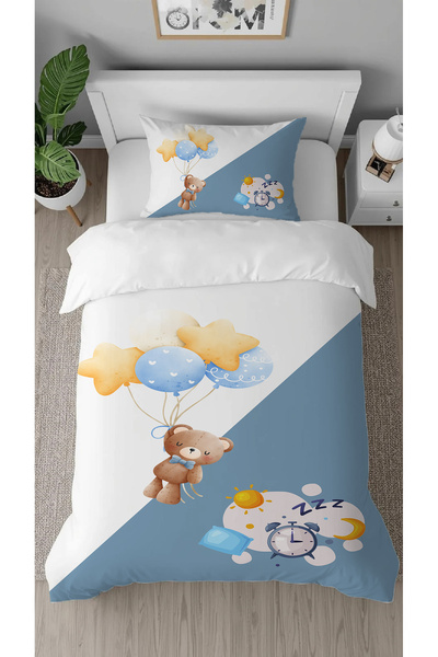 GREENDECOR Teddy Bear Balloon Night Sleep Patterned Design Single Stylish Children's Duvet Cover Set Without Printed Sheets