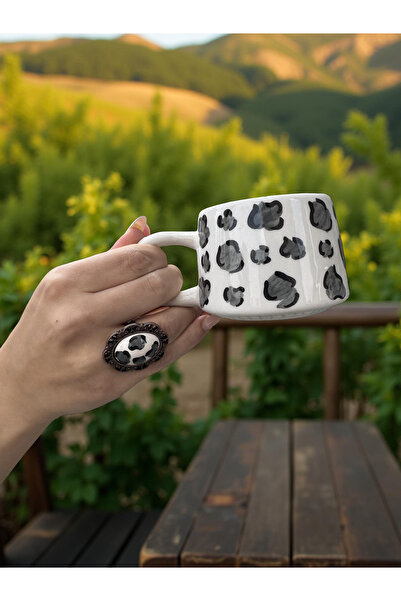 İlbay Çini Takı Cup Ring Set Gray Leopard