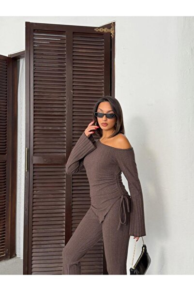 Jeevee Asymmetric Collar Adjustable Ruched Detail Corded Fabric Set