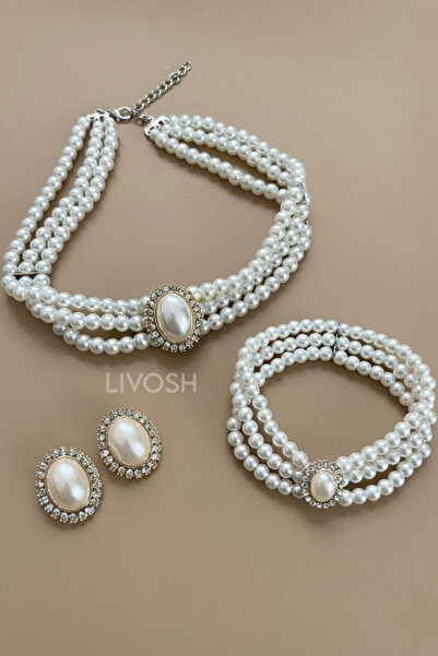 LIVOSH 3’LÜ GELİN KOLYESİ TAKI SETİ GERDANLIK SETİ