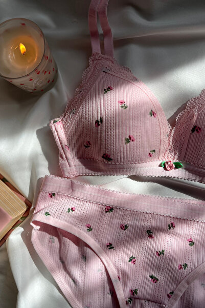 Lola Of Shine Yayoi Kusama-Pembe Pamuklu Çiçek Desenli Bralet set