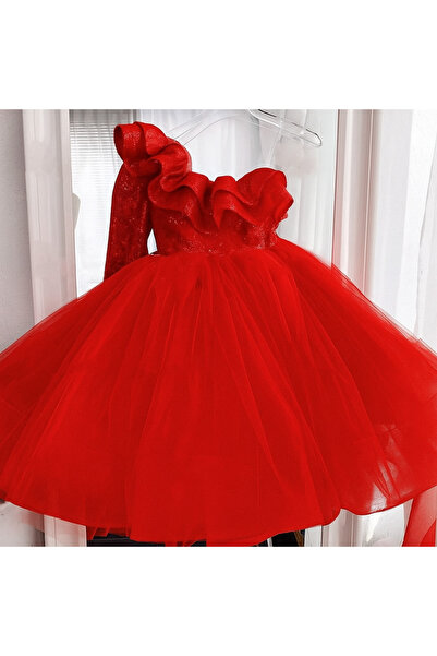 LILYMOON Kırmızı Prenses Abiye Elbise Kız Çocuk İçin – Doğum Günü ve Özel Gün Elbisesi