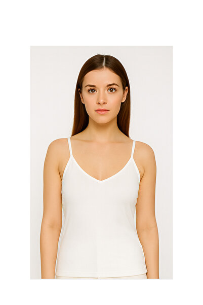 Mercan Kadın İp Askılı Atlet Düz Yaka Tek Renk - 4'lü paket BEYAZ