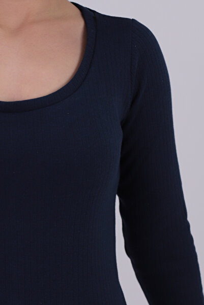 armonika Women's Navy Blue U Neck Long Dress Arm-26K001048