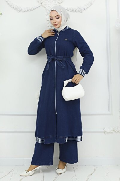 Missvalle Hooded Ribbed Denim Suit Dark Blue 19244