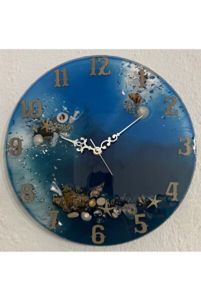 Pelince "Deniz Ruhu" Epoksi Duvar Saati | Deniz Kabuklu & Deniz Yıldızlı El Yapımı Tasarım | 30 cm