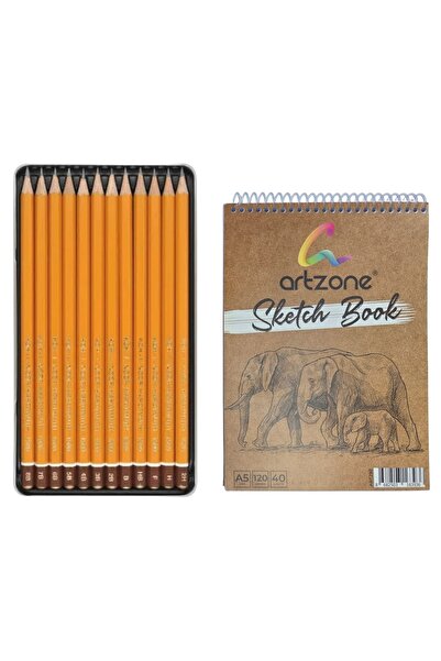 Koh-i Noor Professional Grade Pencil Set Charcoal Pencils 12 Pieces (2H-8B) + 120 Gr A5 Notebook with Gift
