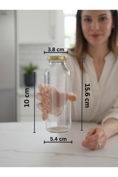 Milea 1 Adet Smoothie Şeffaf Meyve Suyu, Meşrubat, Limonata Şişesi Gold Kapaklı Boş Cam Şişe 250 ml