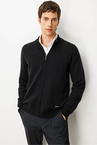 Desen Triko Men's Mock Neck Basic Wool Knitwear Coat Black