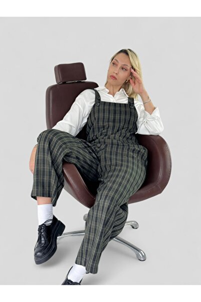 Retrobird Tasarım Uzun Tulum Salopet Kadın Koyu Haki