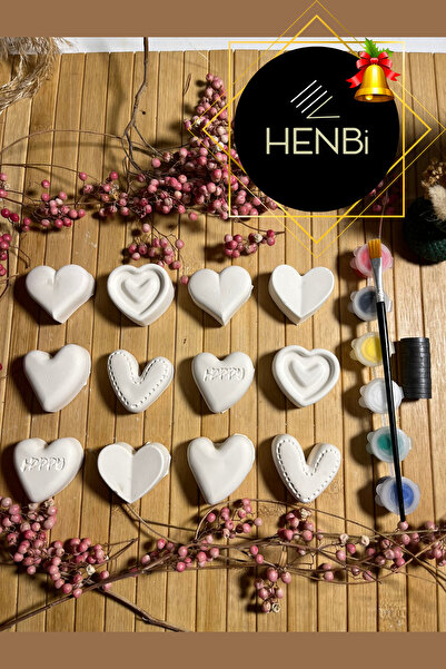 HENBi 12 Adet (3D) Sevgiliye Hediyelik Kalpli Boyama Seti Magnet Boyama Taş B...