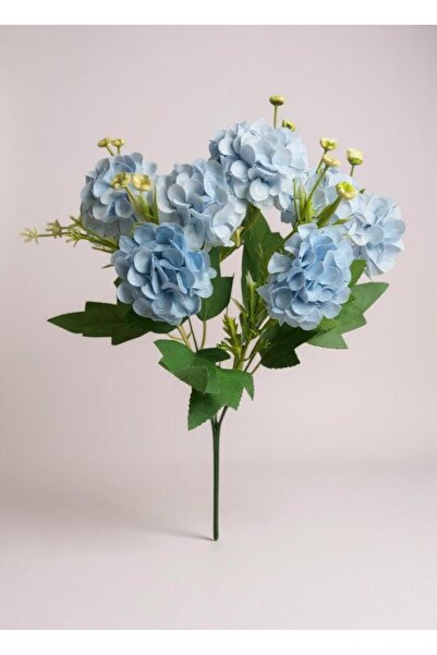 Nettenevime Yapay Çiçek Kartopu Krizantem Mavi Açık 5Dallı 10toplu Demet 30cm