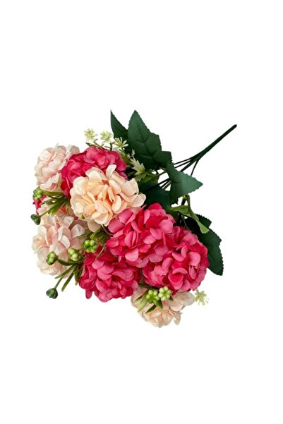 Nettenevime Yapay Çiçek Kartopu Krizantem Fuşya Pembe 5Dallı 10toplu Demet 30cm