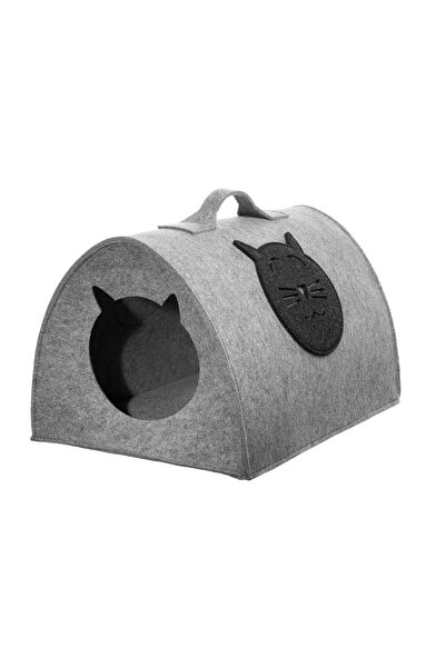 Ikonka Căsuță pentru pisici Feline Retreat din fetru, compactă, 40x30x25cm, g...