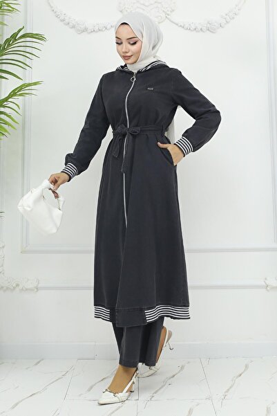 Missvalle Hooded Ribbed Denim Suit Smoked 19244