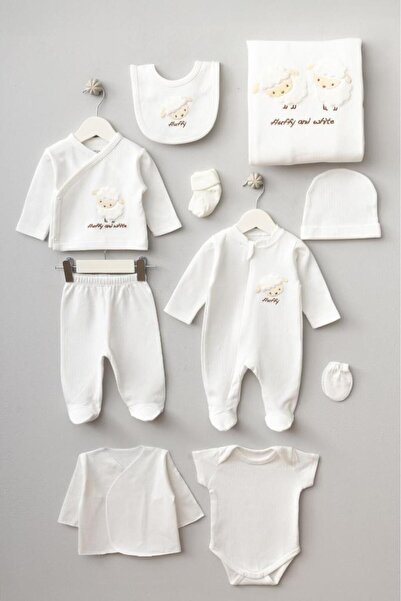 Bebitof 100% Cotton Cute Lamb Patterned 10-Piece Boxed Newborn Hospital Release Bodysuit Set Bbtf.Ekr