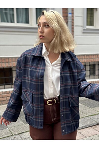 Retrobird Design Plaid Patterned Brooklyn Bomber Jacket Multi-Colored