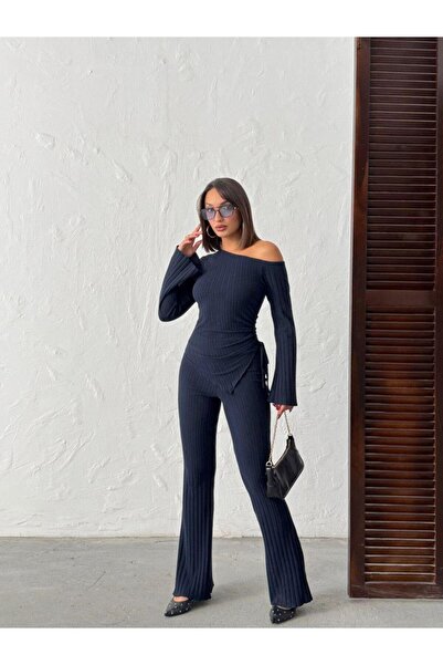 Jeevee Asymmetric Collar Adjustable Ruched Detail Corded Fabric Set