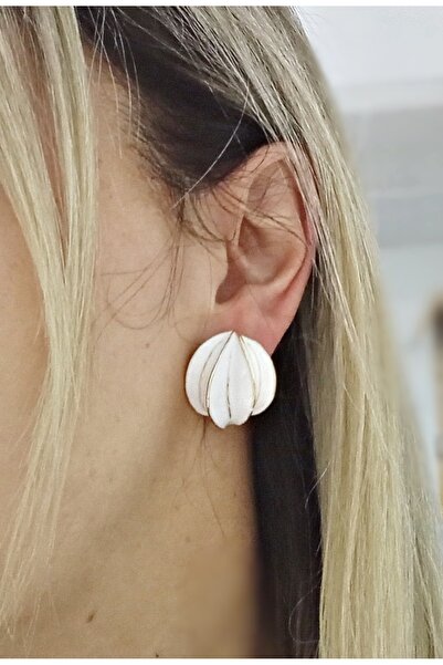 mos&more White Enamel Ball Women's Earrings