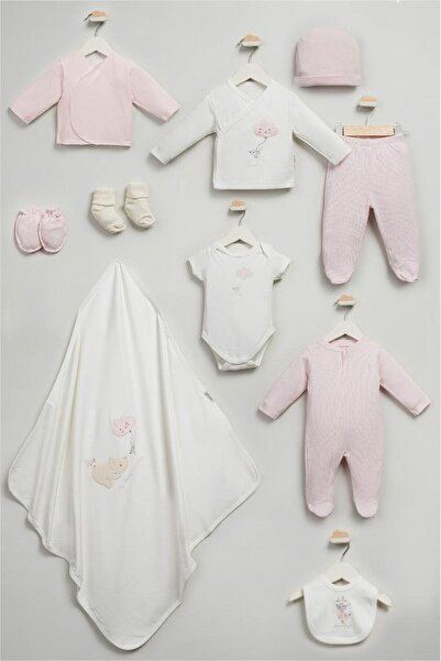 Bebitof %100 Pamuk Sevimli Kutup Ayısı ve Kuş Desenli 10 Parça Kutulu Yenidoğ...