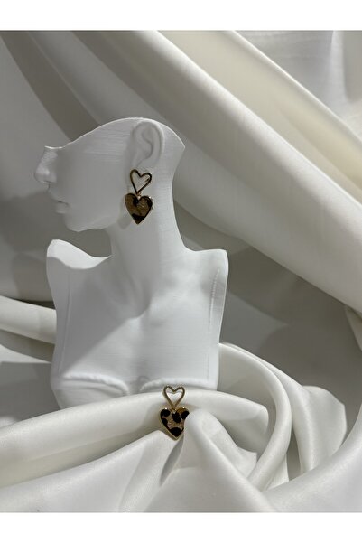 NB STEELORA أقراط ذهبية اللون على شكل قلب ليوبارد متدلية