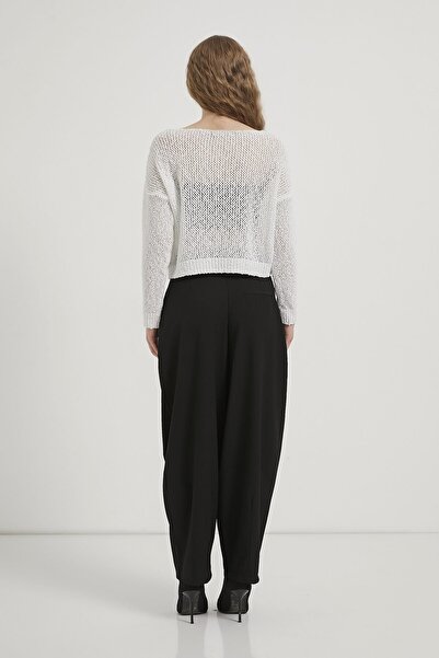 Modasultan Women's Standard Size Off-Shoulder See-Through Stylish and Elegant Design Knitwear Sweater