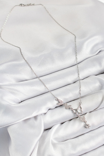 Skygo 316L Steel Zircon Stone Butterfly Model Silver Color Women's Necklace - Tj-Bko10404