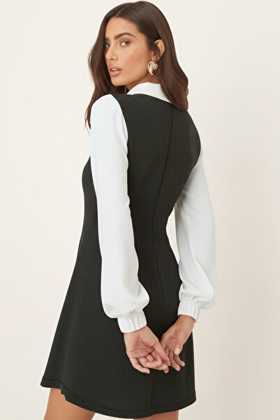 armonika Γυναικείο πράσινο πουκάμισο με γιακά μακρυμάνικο μίνι φόρεμα ARM-25K001050