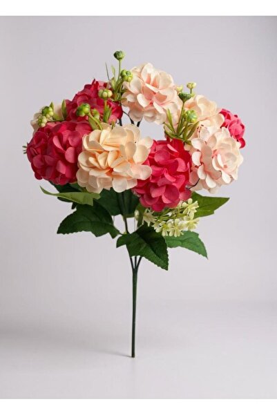 Nettenevime Yapay Çiçek Kartopu Krizantem Fuşya Pembe 5Dallı 10toplu Demet 30cm