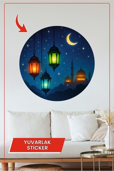 KOSS Dijital Renkli Fenerler Cami Gece Yuvarlak Sticker Dekoratif Çıkartma Du...