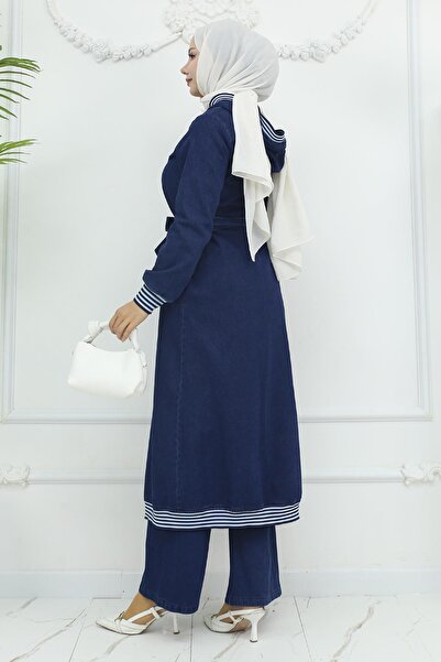 Missvalle Hooded Ribbed Denim Suit Dark Blue 19244