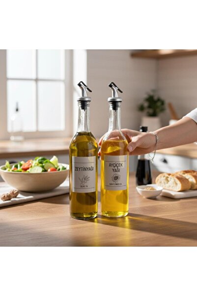 ANJEAHOME Louis Set of 2 750 ml Transparent Glass Oil Bottles |   Leak-Proof Lid - Labeled - Oil Pot & Sauce Bowl
