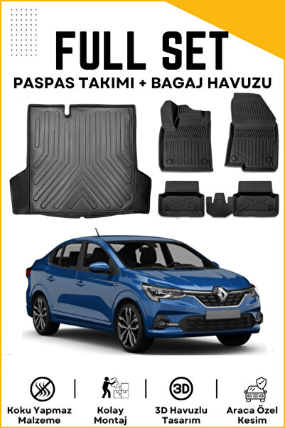 ko kaliteoto Renault Talıant 2022 Model Birebir Uyumlu Bagaj Havuzu+Paspas Seti