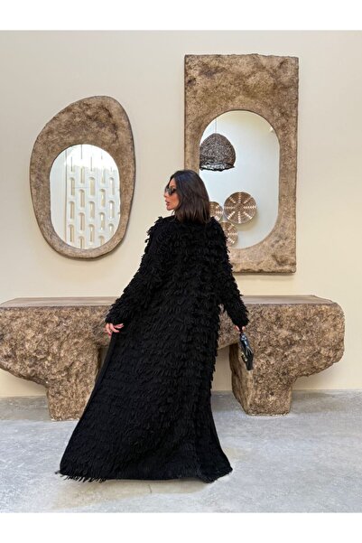 LE CARAMBOLE Women's Black Tassel Detailed Long Cardigan